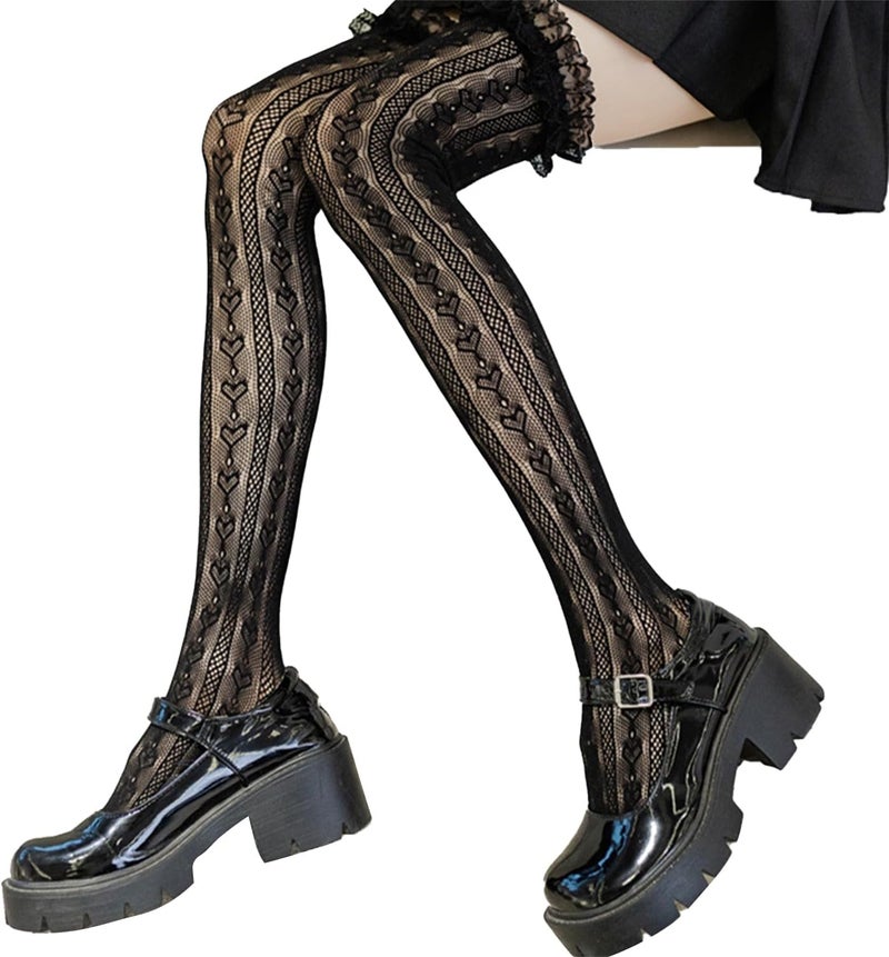 Ninejuize Thigh High Stockings with Bow, Santa Accessory Y2K Fishnet Socks with Lace Brim Lingerie Tights for Women - Image 5